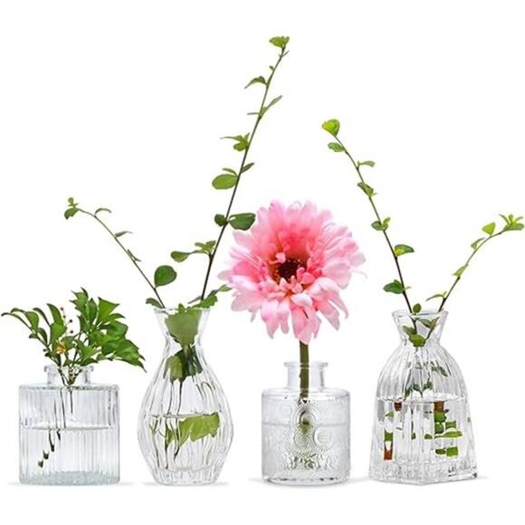 Glass Bud Vases Set of 4,Small Flower Vases for Wedding Centerpiece - Picture 8 of 8